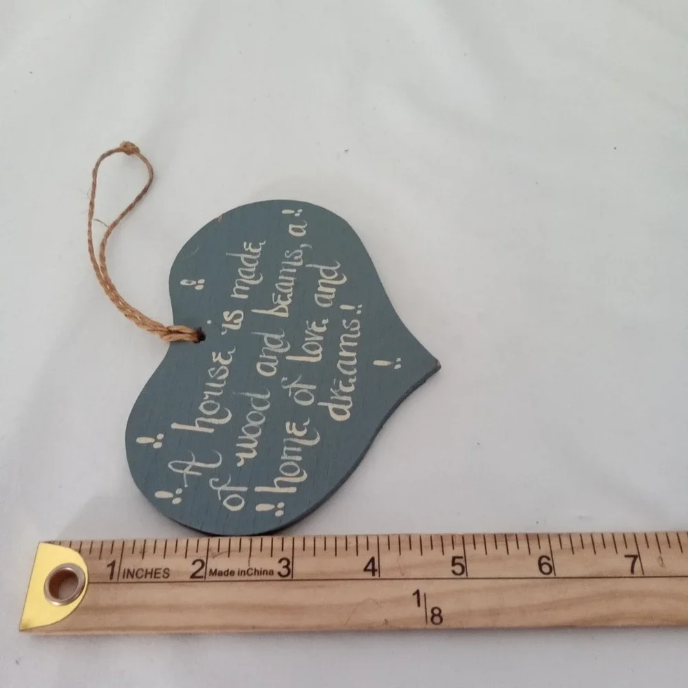 Rustic Blue Wooden Heart Wall Hanging Sign Home Love and Dreams Quote 4 inch